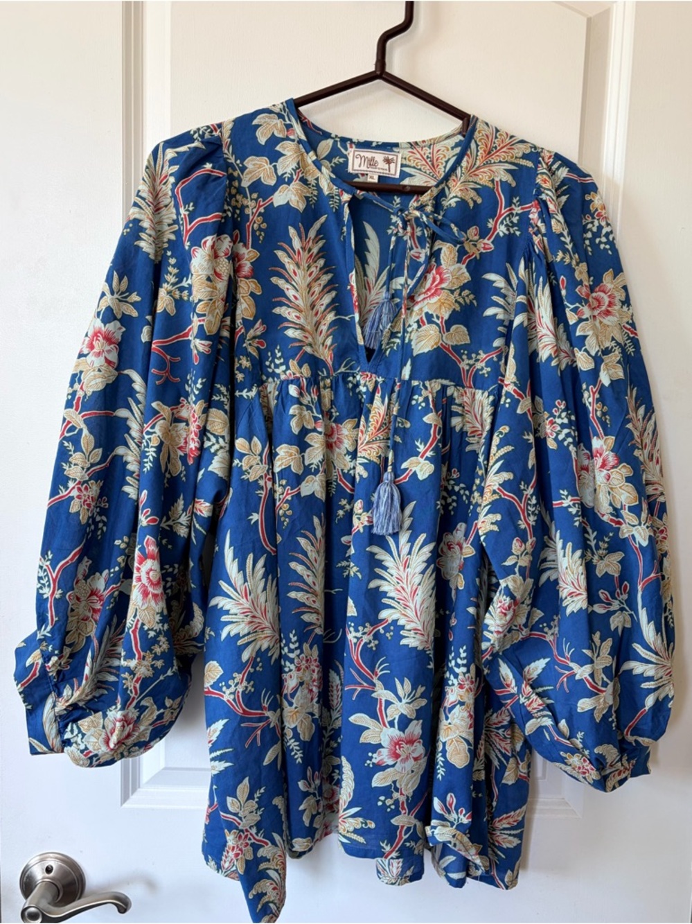 Mille Resort & Travel Charlie Blouse Blue Floral XL peasant boho